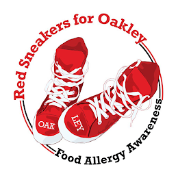 RED SNEAKERS FOR OAKLEY OAK LEY FOOD ALLERGY AWARENESS logo