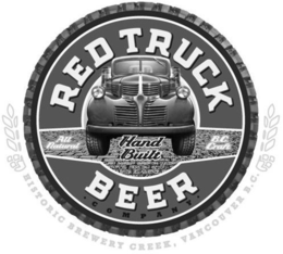 RED TRUCK BEER · COMPANY · ALL NATURAL HAND BUILT B.C. CRAFT HISTORIC BREWERY CREEK, VANCOUVER B.C. logo
