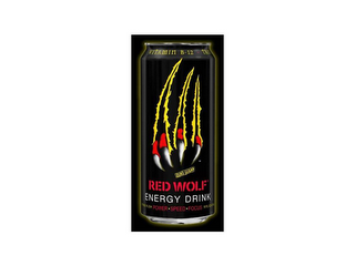 RED WOLF ENERGY DRINK, CITRUS RUSH, POWER SPEED FOCUS logo