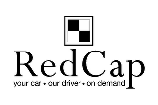 REDCAP YOUR CAR · OUR DRIVER · ON DEMAND logo