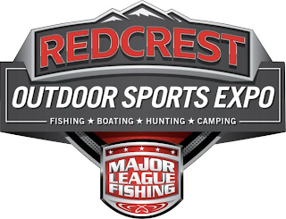 REDCREST OUTDOOR SPORTS EXPO FISHING BOATING HUNTING CAMPING MAJOR LEAGUE FISHING logo