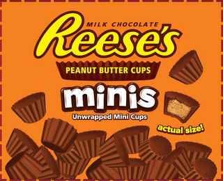 REESE'S MINIS MILK CHOCOLATE PEANUT BUTTER CUPS UNWRAPPED MINI CUPS ACTUAL SIZE! logo
