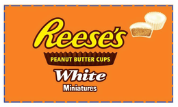 REESE'S, PEANUT BUTTER CUPS, WHITE AND MINIATURES logo