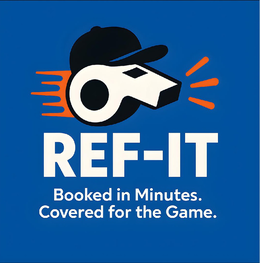 REF-IT BOOKED IN MINUTES. COVERED FOR THE GAME. logo