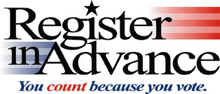 REGISTER IN ADVANCE YOU COUNT BECAUSE YOU VOTE. logo