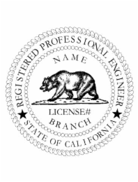 REGISTERED PROFESSIONAL ENGINEER STATE OF CALIFORNIA NAME LICENSE # BRANCH logo
