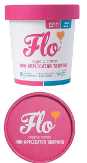 REGULAR SUPER FLO ORGANIC COTTON TAMPONS 16 NON-APPLICATOR 8 REGULAR 8 SUPER MADE WITH 100% ORGANIC COTTON FLO ORGANIC COTTON NON-APPLICATOR TAMPONS logo