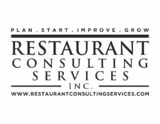 RESTAURANT CONSULTING SERVICES INC. PLAN. START. IMPROVE. GROW. WWW.RESTAURANTCONSULTINGSERVICES.COM logo