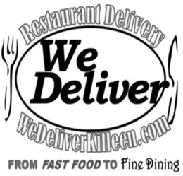 RESTAURANT DELIVERY WEDELIVERKILLEEN.COM FROM FAST FOOD TO FINE DINING WE DELIVER logo