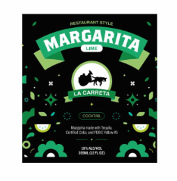 RESTAURANT STYLE MARGARITA LIME LA CARRETA COCKTAIL MARGARITA MADE WITH TEQUILA, CERTIFIED COLOR, AND FD&C YELLOW #5 10% ALC/VOL 355ML (12 FL OZ) logo