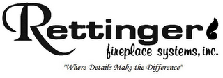 RETTINGER FIREPLACE SYSTEMS, INC. "WHERE DETAILS MAKE THE DIFFERENCE" logo