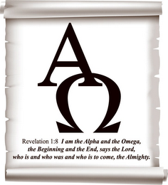 REVELATION 1:8 I AM THE ALPHA AND THE OMEGA, THE BEGINNING AND THE END, SAYS THE LORD, WHO IS AND WHO WAS AND WHO IS TO COME, THE ALMIGHTY. logo