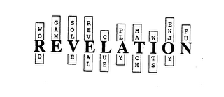 REVELATION WORD GAME SOLVE REVEAL CLUE PLAY MATCH WITS ENJOY FUN logo