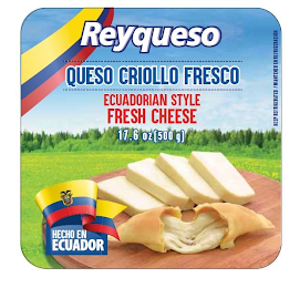 REYQUESO QUESO CRIOLLO FRESCO ECUADORIAN STYLE FRESH CHEESE 17.6 OZ (500 G) HECHO EN ECUADOR KEEP REFRIGERATED / MANTENER EN REFRIGERACION logo
