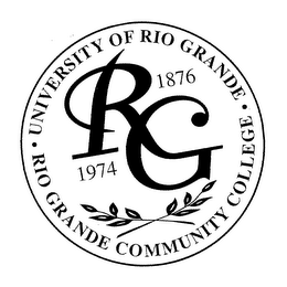 RG UNIVERSITY OF RIO GRANDE RIO GRANDE COMMUNITY COLLEGE 1876 1974 logo