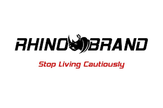 RHINO BRAND STOP LIVING CAUTIOUSLY logo