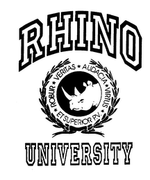 RHINO ROBUR VERITAS AUDACIA VIRTUS ET SUPERIOR P.V. UNIVERSITY logo
