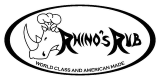 RHINO'S RUB WORLD CLASS AND AMERICAN MADE logo