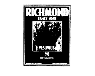 RICHMOND FAMILY VINES VESUVIUS 1998 RED TABLE VINE logo
