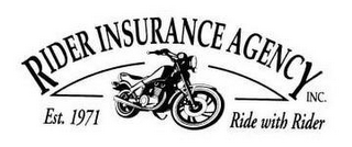 RIDER INSURANCE AGENCY INC. EST. 1971 RIDE WITH RIDER logo