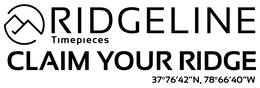 RIDGELINE TIMEPIECES CLAIM YOUR RIDGE 37°76'42"N, 78°66'40"W logo