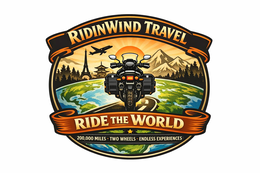 RIDINWIND TRAVEL RIDE THE WORLD 200,000 MILES · TWO WHEELS · ENDLESS EXPERIENCES logo