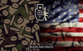 RIFLE RATED COFFEE CO. BEANS AND BRASS logo