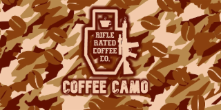 RIFLE RATED COFFEE CO. COFFEE CAMO logo