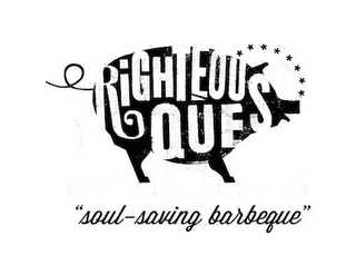 RIGHTEOUS QUE "SOUL-SAVING BARBECUE" logo