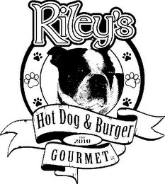 RILEY'S GOURMET LLC HOT DOG & BURGER EST. 2010 logo