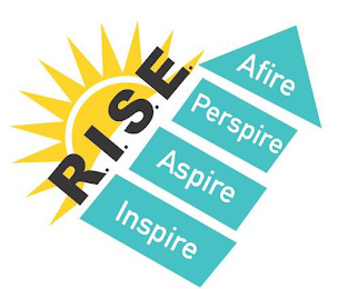 R.I.S.E. AFIRE PERSPIRE ASPIRE INSPIRE logo