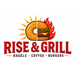 RISE & GRILL BAGELS · COFFEE · BURGERS logo
