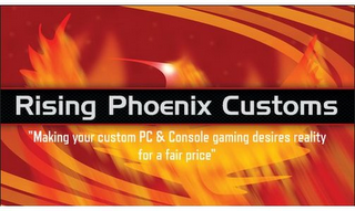 RISING PHOENIX CUSTOMS "MAKING YOUR CUSTOM PC & CONSOLE GAMING DESIRES REALITY FOR A FAIR PRICE" logo