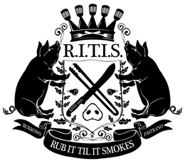 R.I.T.I.S. RUB IT TIL IT SMOKES BURROWS 610 EJB 121 PASTRANO ESTD 2015 logo