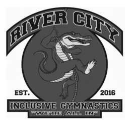 RIVER CITY INCLUSIVE GYMNASTICS "WE'RE ALL IN" EST. 2016 logo