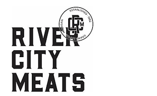 RIVER CITY MEATS RCM ESTABLISHED 1982 GRAND RAPIDS MICHIGAN logo