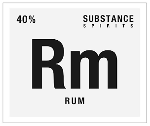 RM RUM 40% SUBSTANCE SPIRITS logo