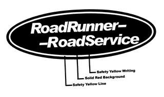 ROADRUNNER ROADSERVICE SAFETY YELLOW WRITING SOLID RED BACKGROUND SAFETY YELLOW LINE logo