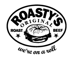 ROASTY'S ORIGINAL ROAST BEEF WE'RE ON A ROLL logo