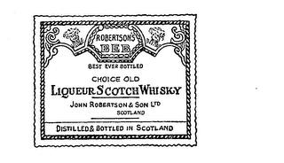 ROBERTSON'S BEB BEST EVER BOTTLED CHOICE OLD LIQUEUR SCOTCH WHISKEY JOHN ROBERTSON AND SON LTD SCOTLAND DISTILLED AND BOTTLED logo