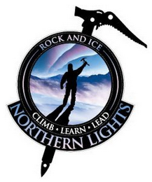 ROCK AND ICE CLIMB · LEARN · LEAD NORTHERN LIGHTS logo