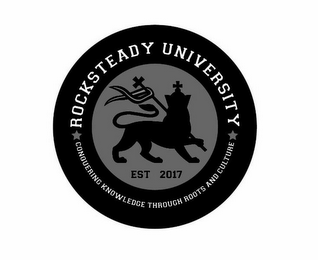 ROCKSTEADY UNIVERSITY CONQUERING KNOWLEDGE THROUGH ROOTS AND CULTURE EST 2017 logo