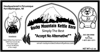 ROCKY MOUNTAIN KETTLE KORN SIMPLY THE BEST "ACCEPT NO ALTERNATIVE" logo