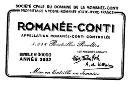 ROMANÉE-CONTI APPELLATION ROMANÉE-CONTI CONTROLÉE SOCIETE CIVILE DU DOMAINE DE LA ROMANÉE-CONTI PROPRIETAIRE A VOSNE-ROMANÉE (COTE-D'OR) FRANCE logo