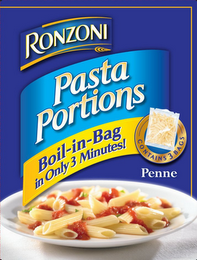 RONZONI PASTA PORTIONS BOIL-IN-BAG IN ONLY 3 MINUTES CONTAINS 3 BAGS PENNE logo