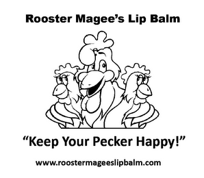 ROOSTER MAGEE'S LIP BALM "KEEP YOUR PECKER HAPPY!" WWW.ROOSTERMAGEESLIPBALM.COM logo