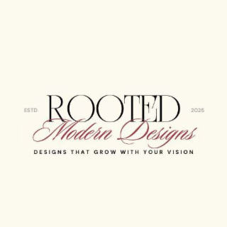 ROOTED MODERN DESIGNS DESIGNS THAT GROW WITH YOUR VISION ESTD 2025 logo