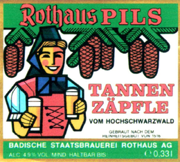 ROTHAUS PILS TANNEN ZÄPFLE VOM HOCHSCHWARZWALD GEBRAUT NACH DEM REINHEITSGEBOT VON 1516 BADISCHE STAATSBRAUEREI ROTHAUS AG ALC 4.9 % VOL. MIND. HALTBAR BIS: E 0,331 logo