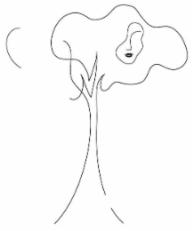 ROUNDED TREE DRAWING WITH A WOMAN'S PROFILE EMBEDDED WITHIN THE TREE. logo