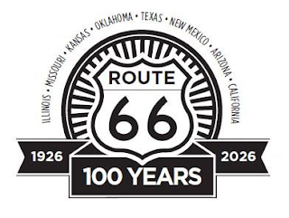 ROUTE 66 1926 100 YEARS 2026 ILLINOIS MISSOURI KANSAS OKLAHOMA TEXAS NEW MEXICO ARIZONA CALIFORNIA logo